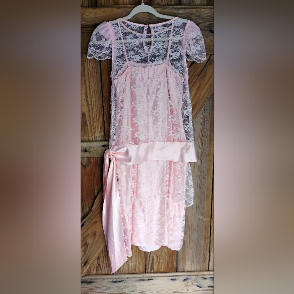 JCPENNEY Vintage Dress 2 Piece Satin/Lace Pink Sz 7/8 Women's Spaghetti Straps - Picture 2 of 16